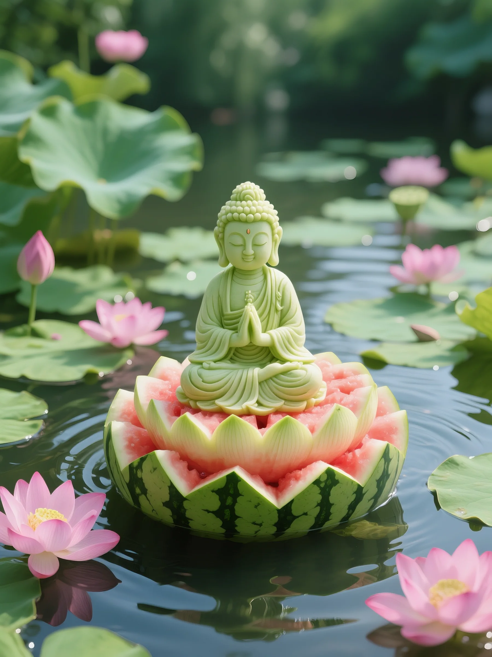 即梦AI 【水果】【西瓜】| 暑日修禅，炽火化凉～荷香漫漫，附提示词