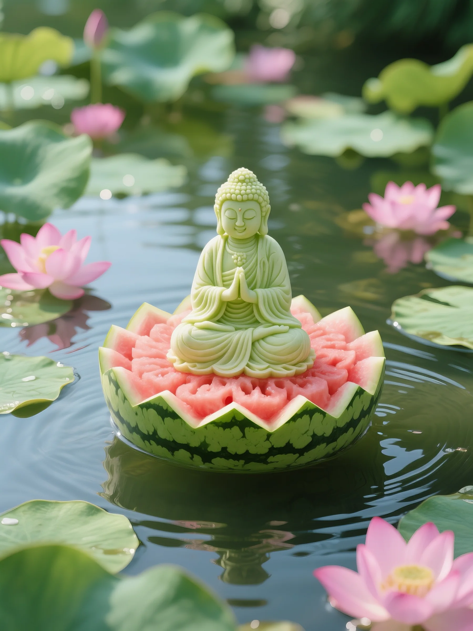 即梦AI 【水果】【西瓜】| 暑日修禅，炽火化凉～荷香漫漫，附提示词