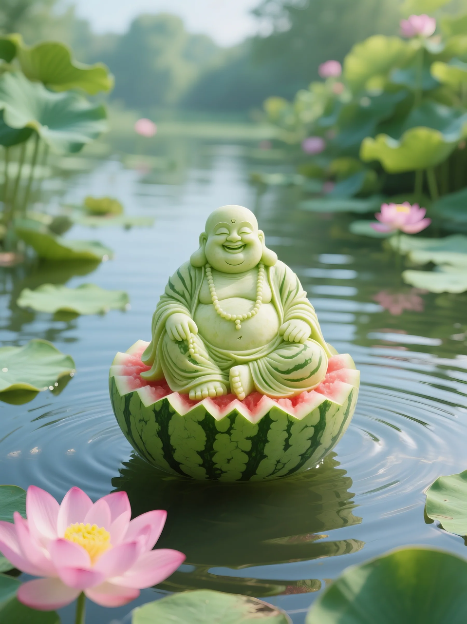 即梦AI 【水果】【西瓜】| 暑日修禅，炽火化凉～荷香漫漫，附提示词