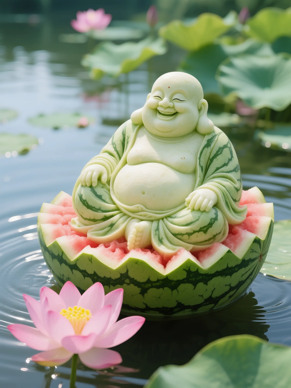 即梦AI 【水果】【西瓜】| 暑日修禅，炽火化凉～荷香漫漫，附提示词