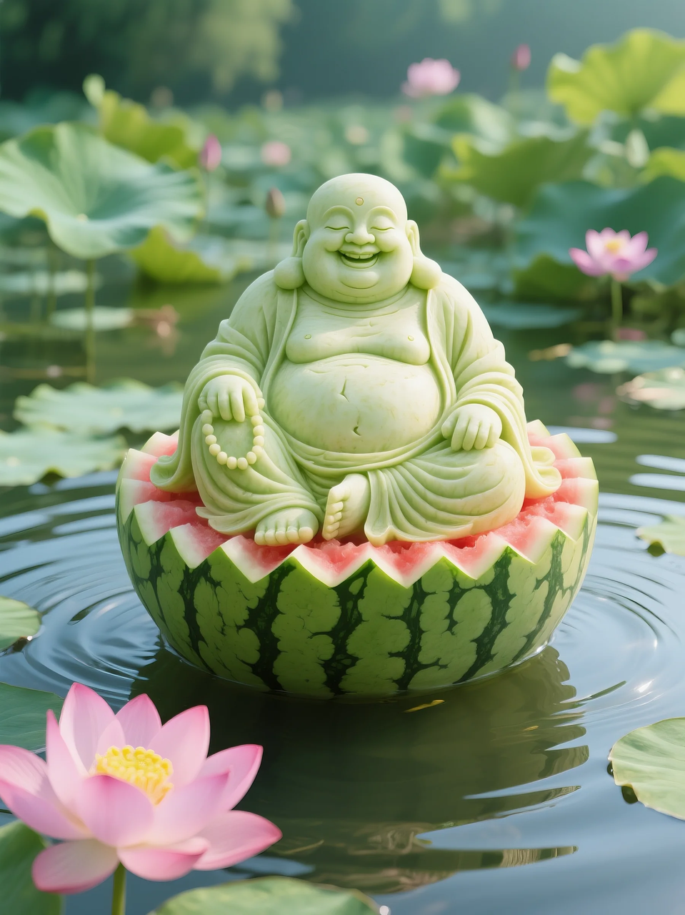 即梦AI 【水果】【西瓜】| 暑日修禅，炽火化凉～荷香漫漫，附提示词