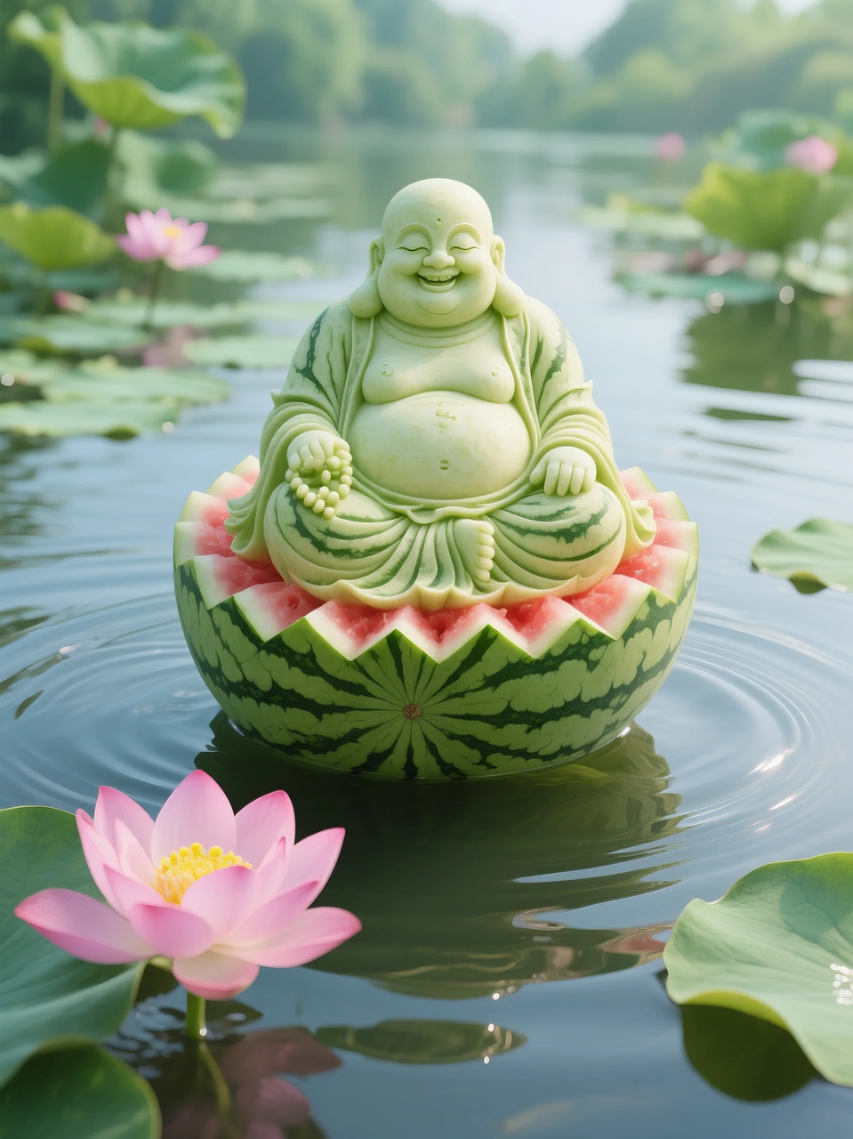 即梦AI 【水果】【西瓜】| 暑日修禅，炽火化凉～荷香漫漫，附提示词