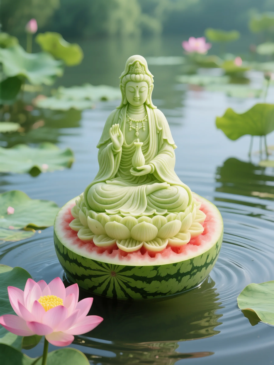 即梦AI 【水果】【西瓜】| 暑日修禅，炽火化凉～荷香漫漫，附提示词