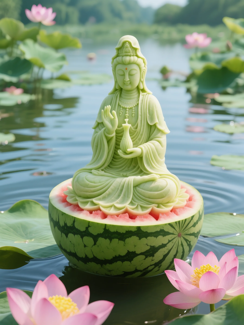 即梦AI 【水果】【西瓜】| 暑日修禅，炽火化凉～荷香漫漫，附提示词