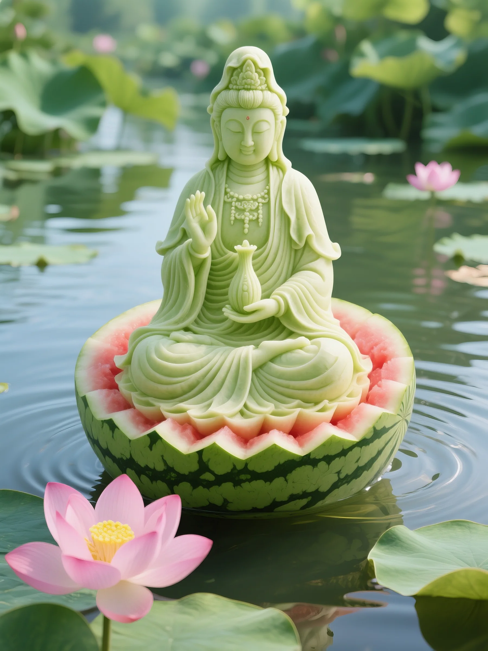 即梦AI 【水果】【西瓜】| 暑日修禅，炽火化凉～荷香漫漫，附提示词