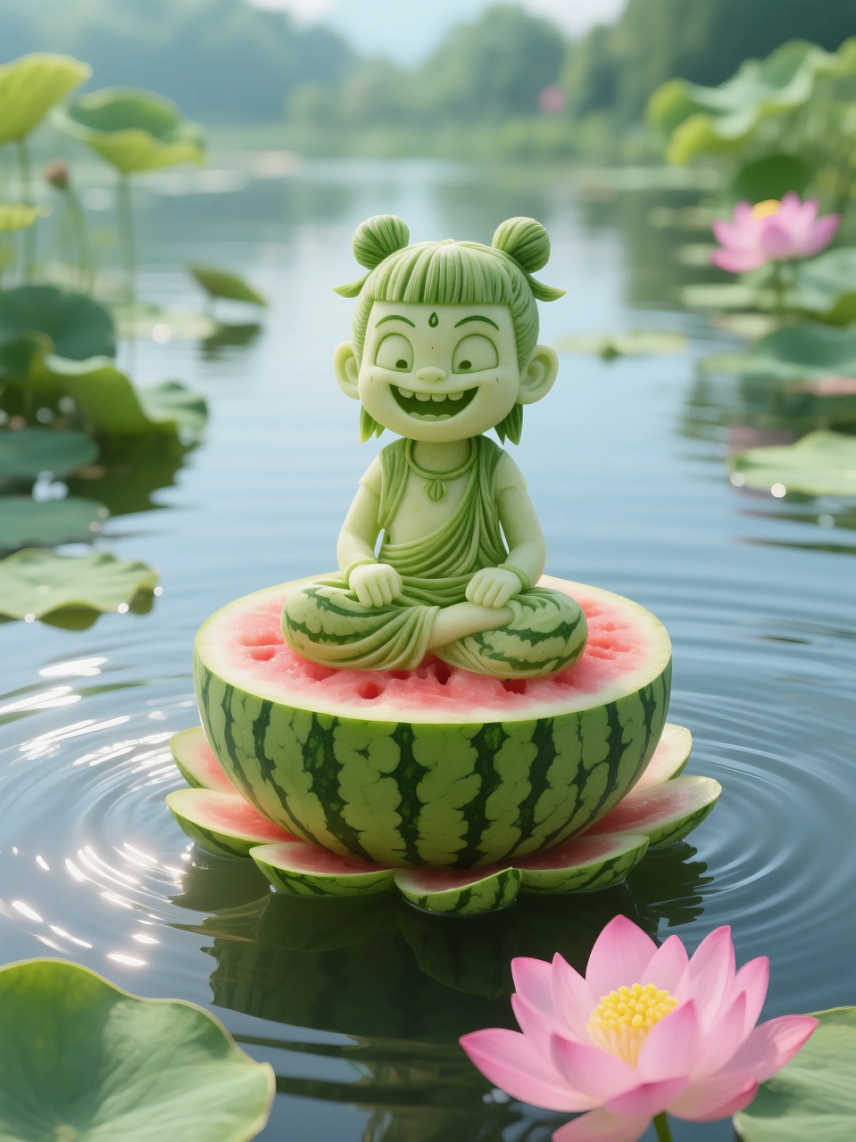 即梦AI 【水果】【西瓜】| 暑日修禅，炽火化凉～荷香漫漫，附提示词