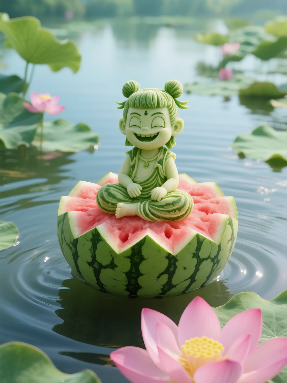 即梦AI 【水果】【西瓜】| 暑日修禅，炽火化凉～荷香漫漫，附提示词