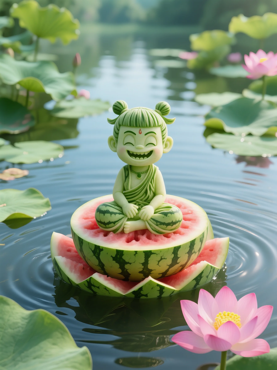 即梦AI 【水果】【西瓜】| 暑日修禅，炽火化凉～荷香漫漫，附提示词