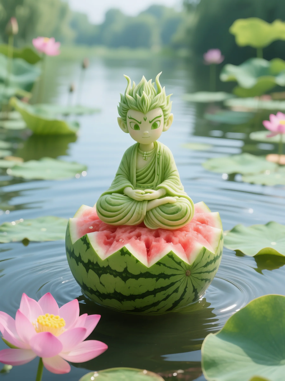 即梦AI 【水果】【西瓜】| 暑日修禅，炽火化凉～荷香漫漫，附提示词