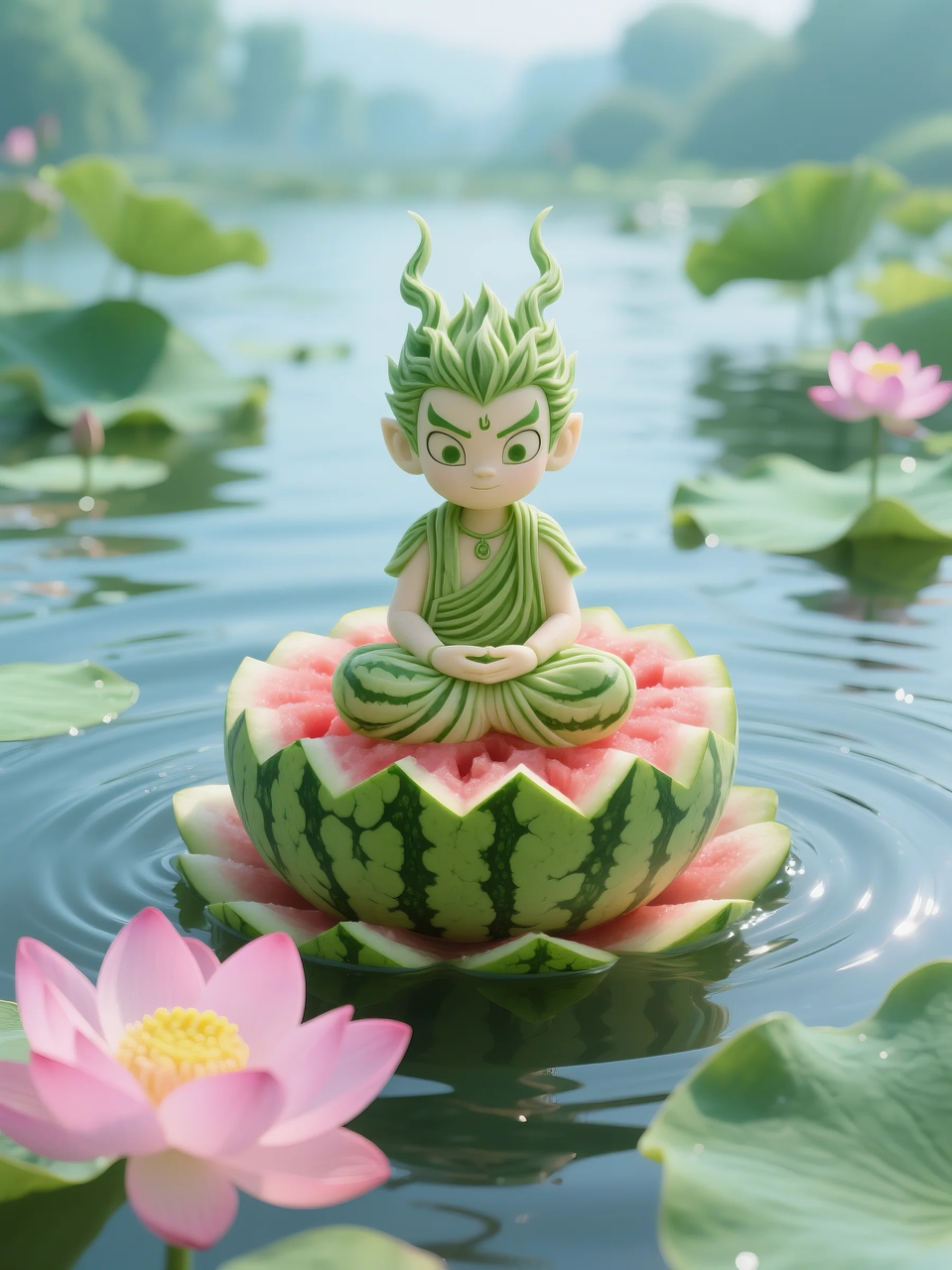 即梦AI 【水果】【西瓜】| 暑日修禅，炽火化凉～荷香漫漫，附提示词