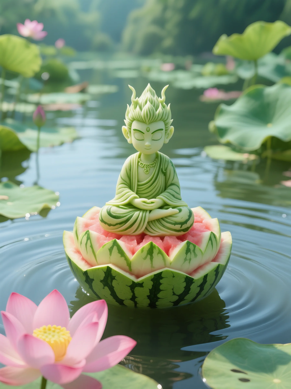 即梦AI 【水果】【西瓜】| 暑日修禅，炽火化凉～荷香漫漫，附提示词