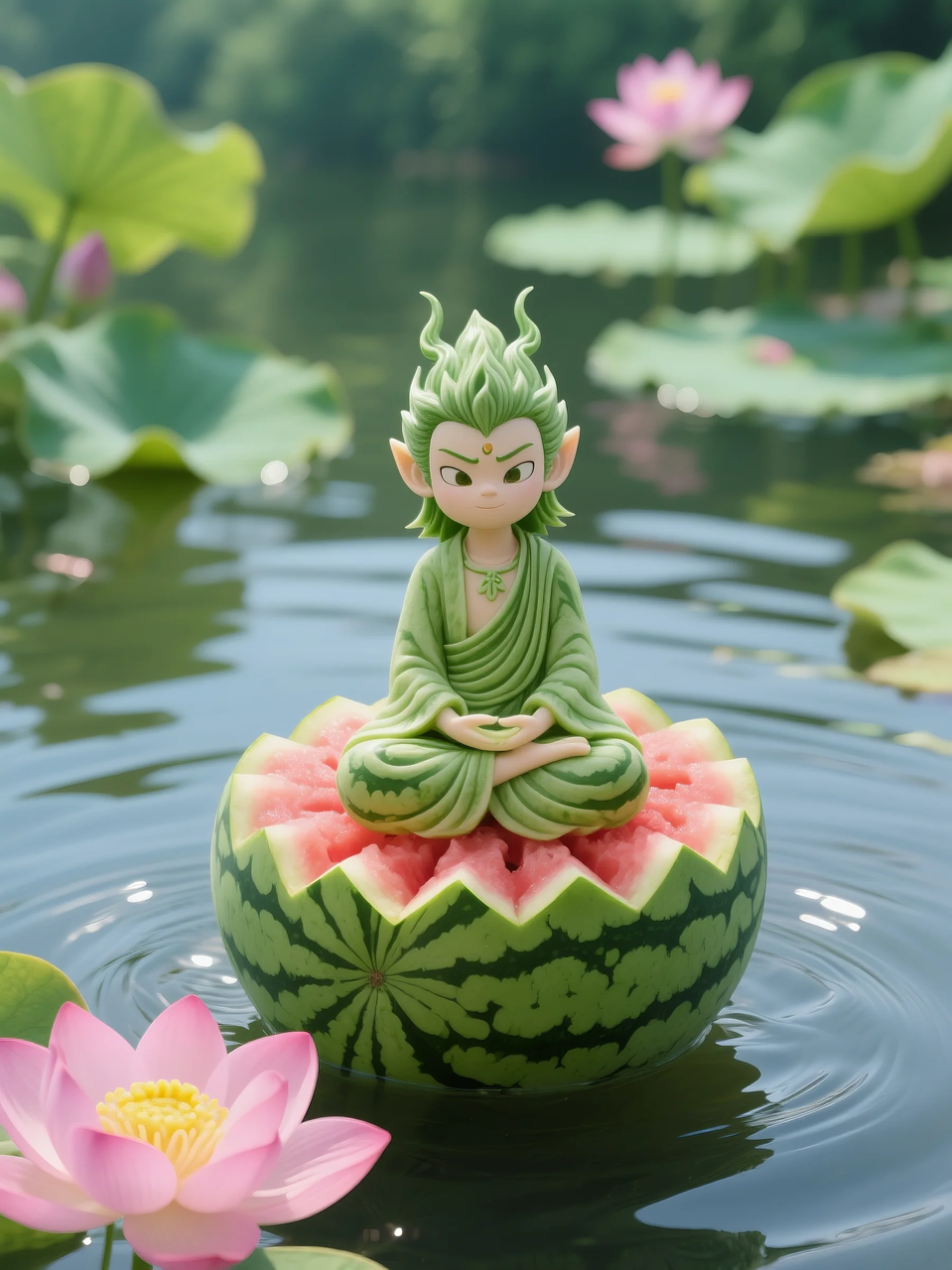 即梦AI 【水果】【西瓜】| 暑日修禅，炽火化凉～荷香漫漫，附提示词