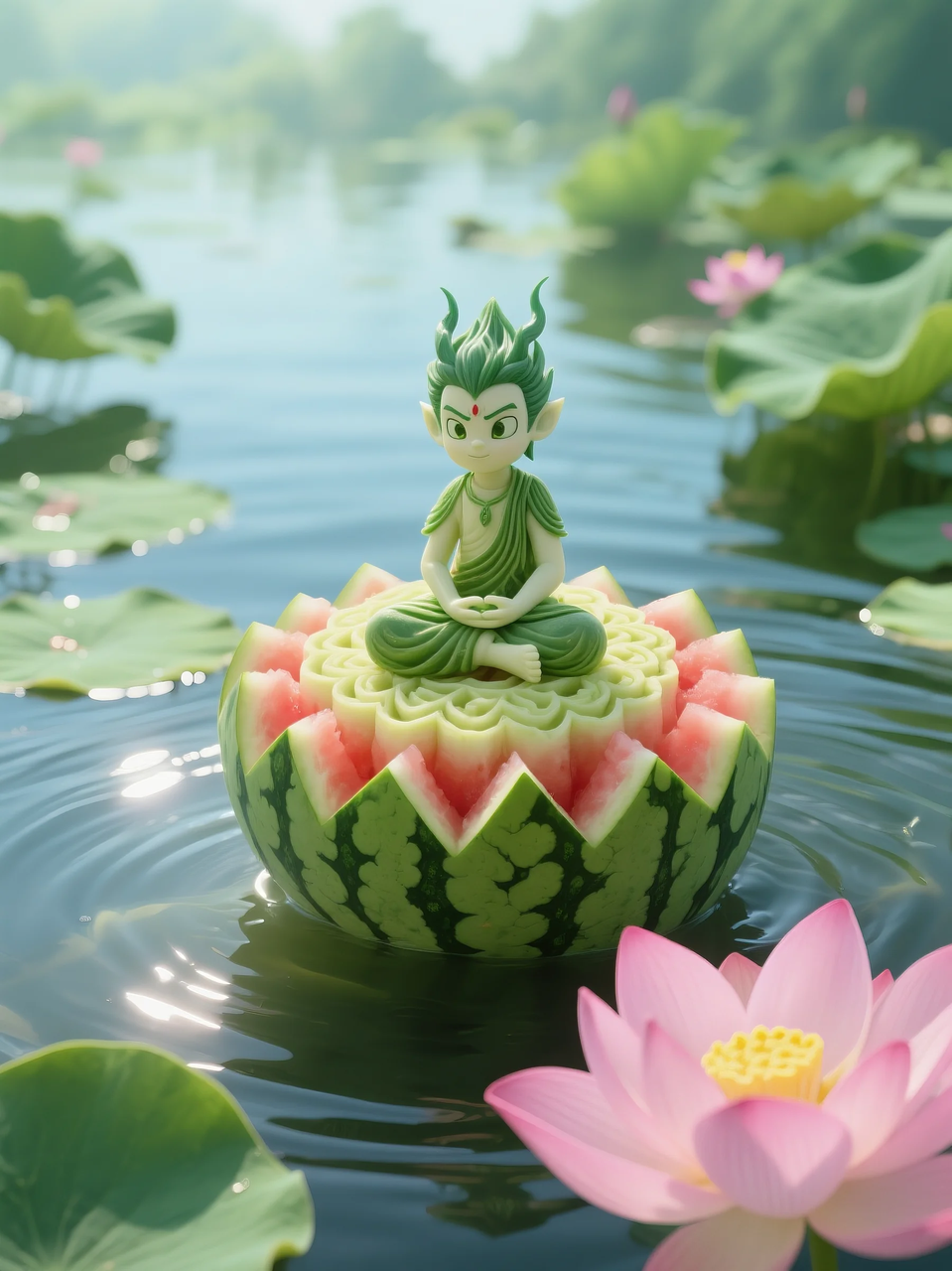 即梦AI 【水果】【西瓜】| 暑日修禅，炽火化凉～荷香漫漫，附提示词