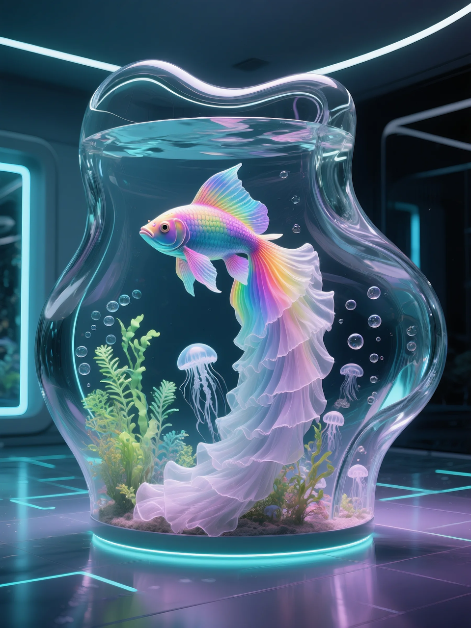 即梦AI 【动物】【鱼】| 这么绚丽的孔雀鱼谁不喜欢!  附提示词。