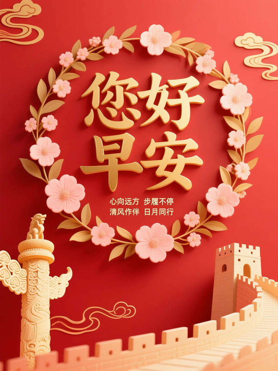 即梦AI 【文字图片素材】【早安祝福】| 用AI制作喜庆的早安祝福图片，附提示词