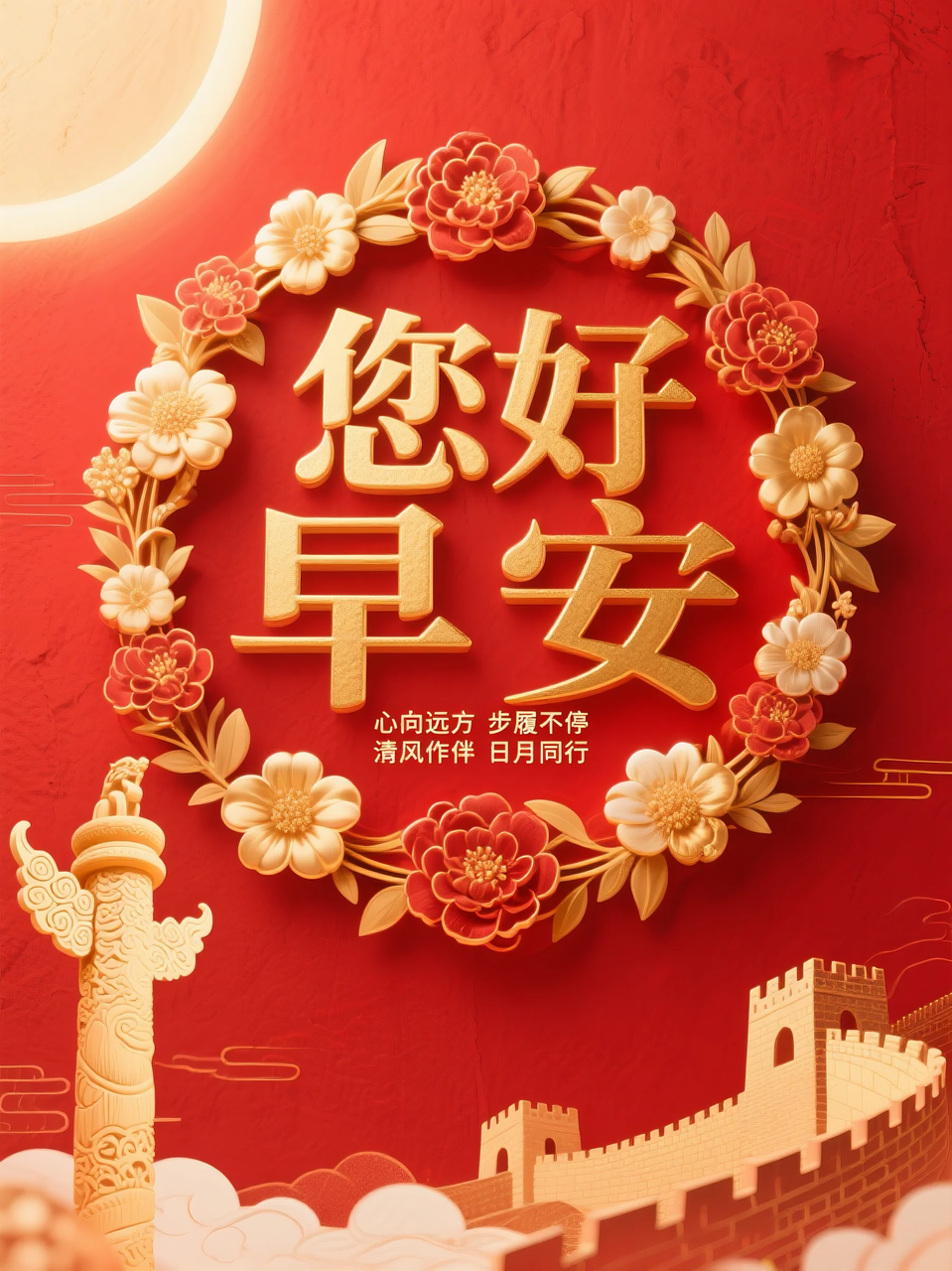 即梦AI 【文字图片素材】【早安祝福】| 用AI制作喜庆的早安祝福图片，附提示词