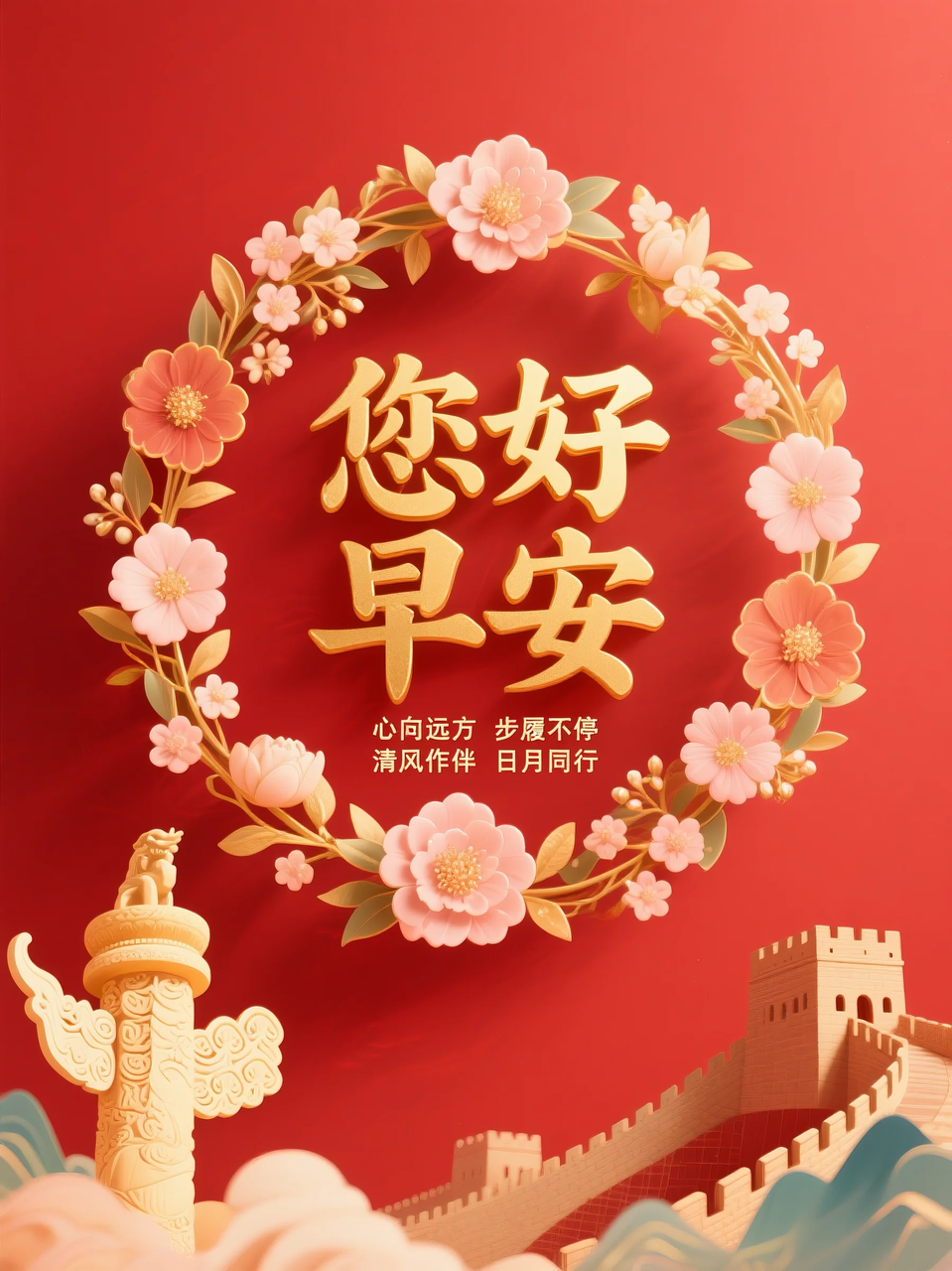 即梦AI 【文字图片素材】【早安祝福】| 用AI制作喜庆的早安祝福图片，附提示词