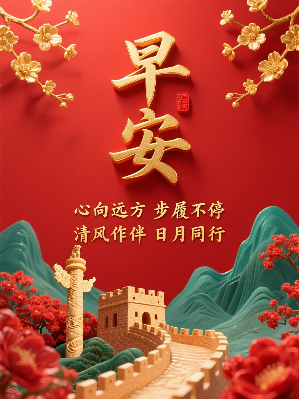 即梦AI 【文字图片素材】【早安祝福】| 用AI制作喜庆的早安祝福图片，附提示词