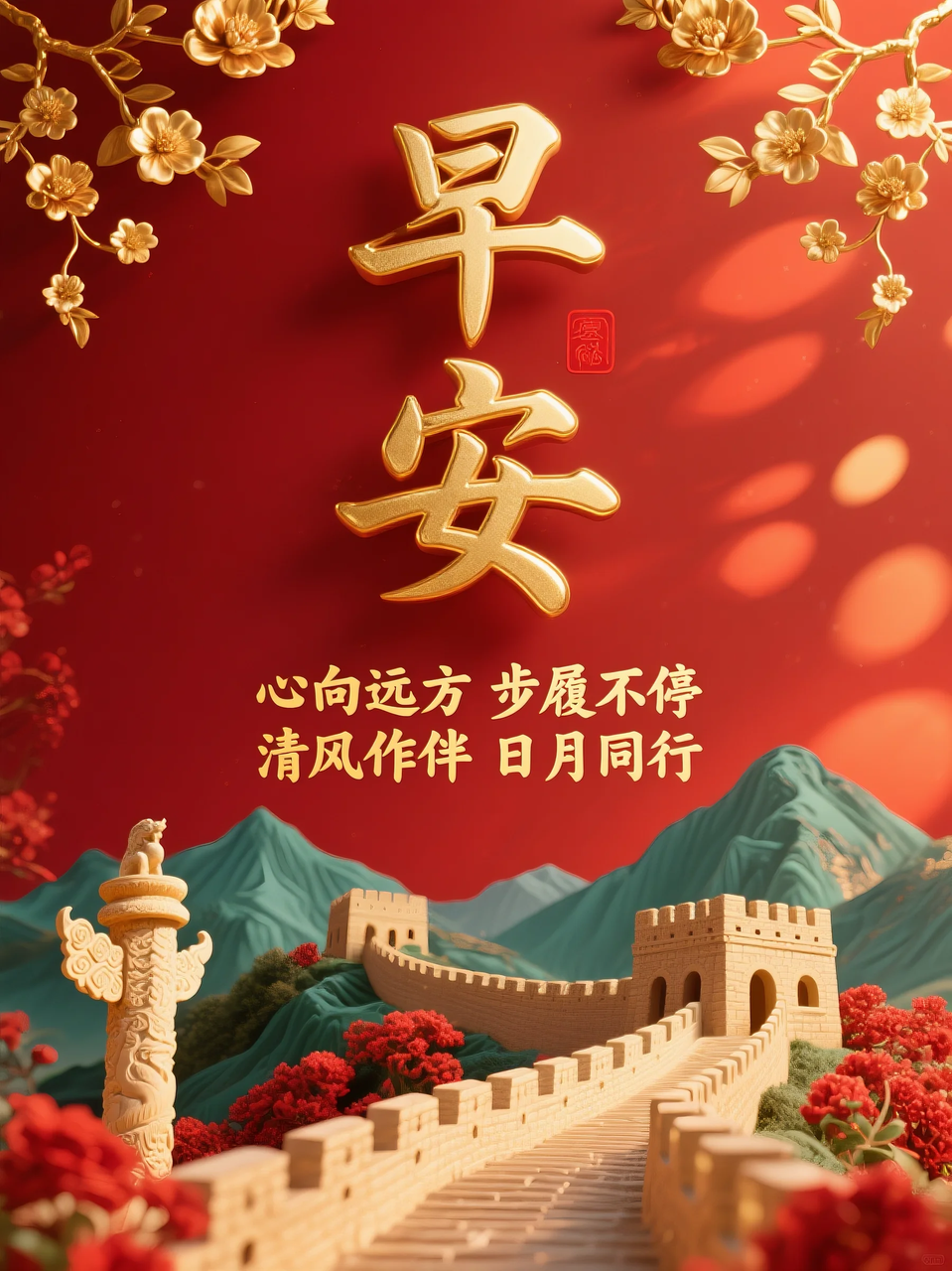 即梦AI 【文字图片素材】【早安祝福】| 用AI制作喜庆的早安祝福图片，附提示词