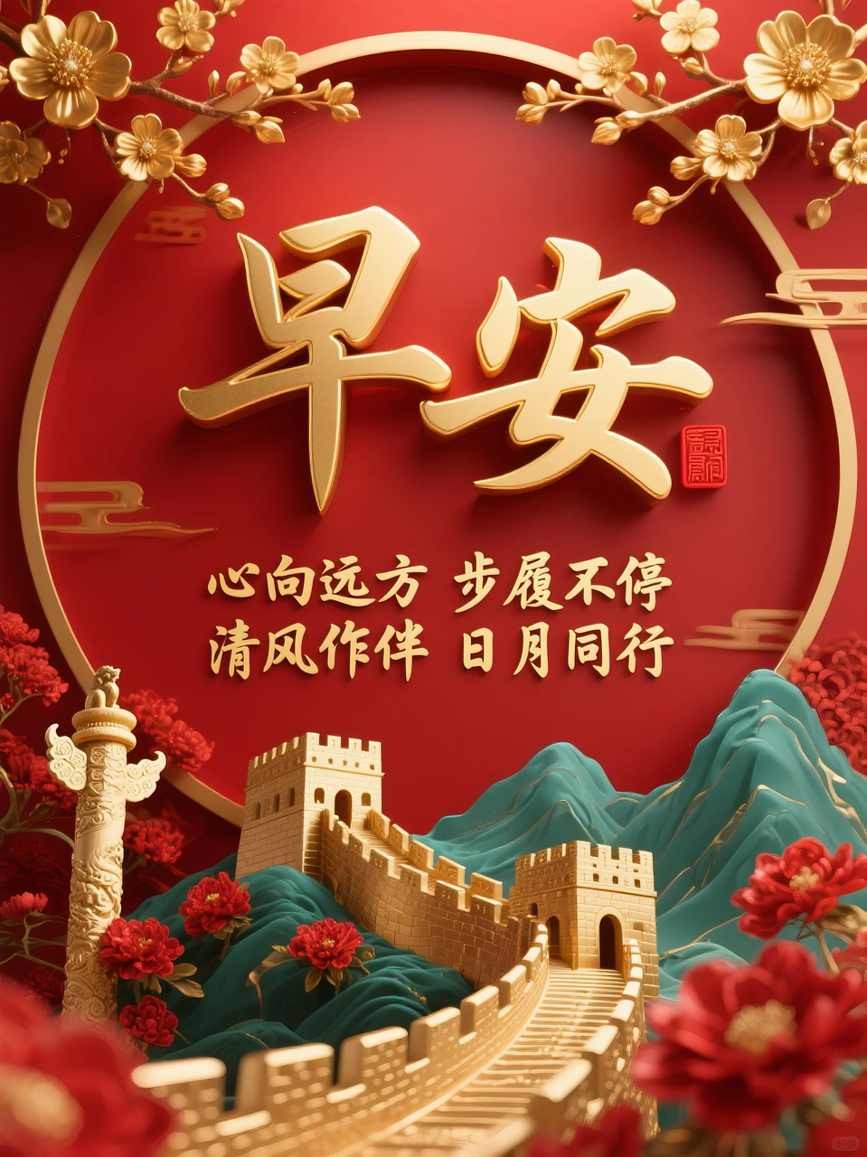 即梦AI 【文字图片素材】【早安祝福】| 用AI制作喜庆的早安祝福图片，附提示词