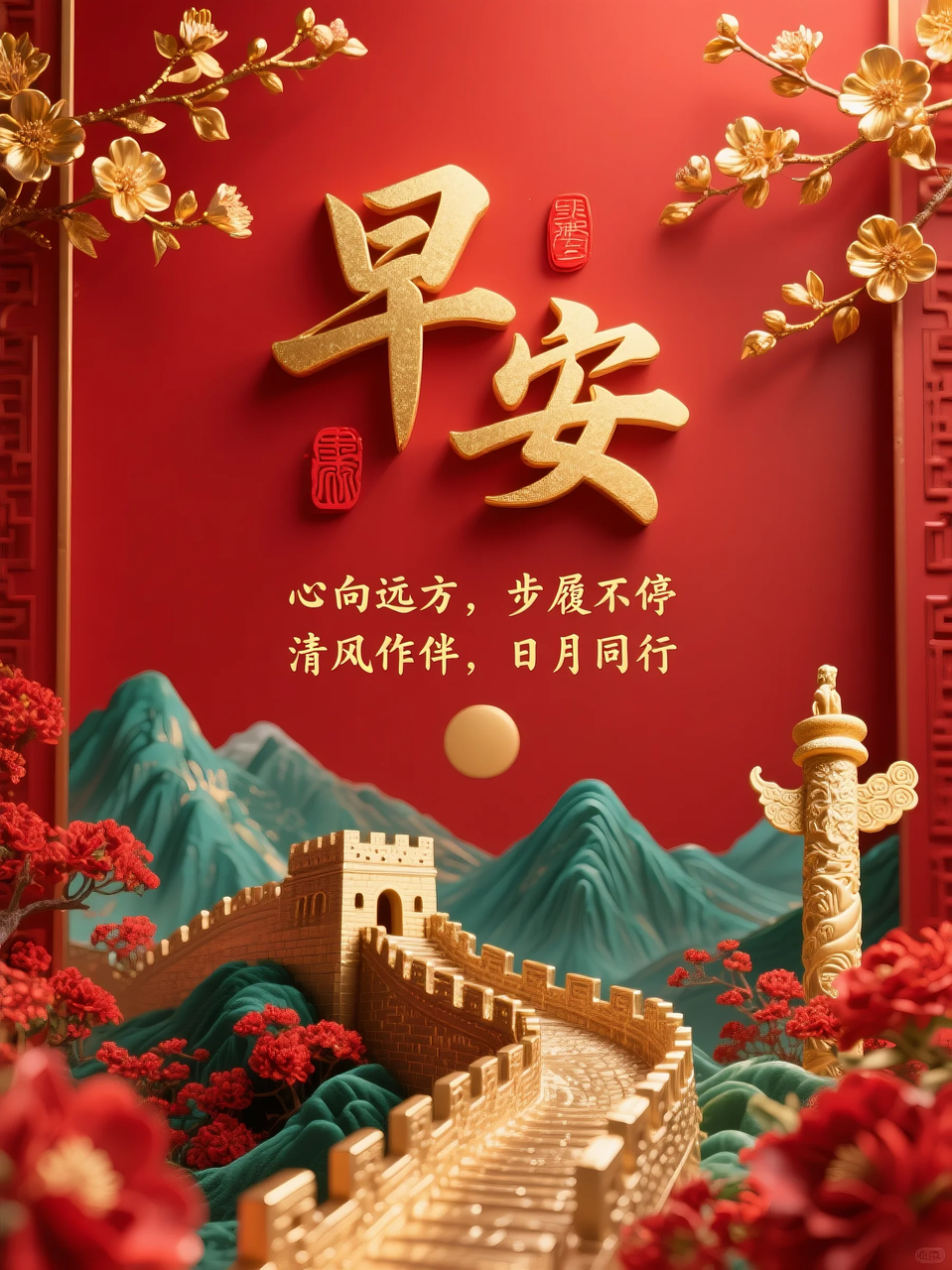 即梦AI 【文字图片素材】【早安祝福】| 用AI制作喜庆的早安祝福图片，附提示词