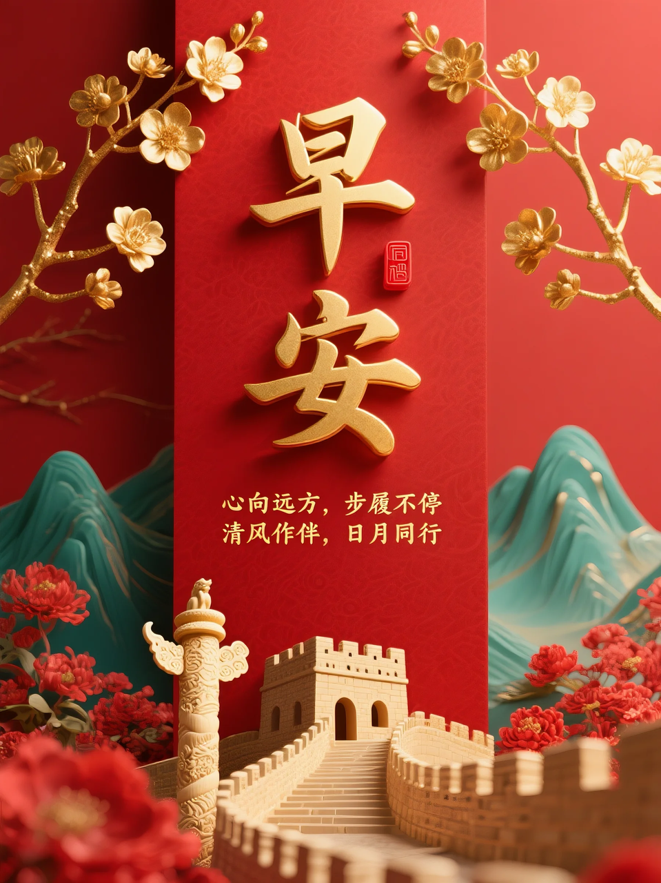 即梦AI 【文字图片素材】【早安祝福】| 用AI制作喜庆的早安祝福图片，附提示词