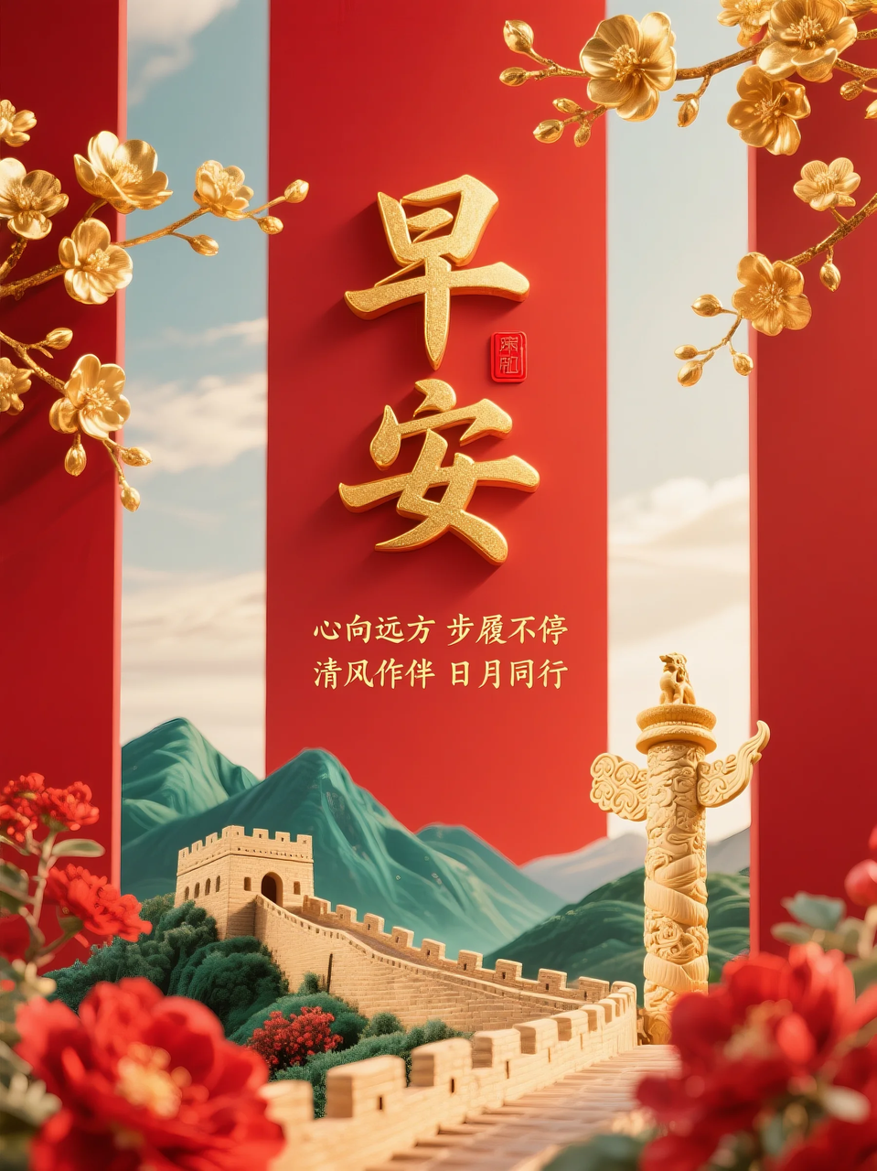 即梦AI 【文字图片素材】【早安祝福】| 用AI制作喜庆的早安祝福图片，附提示词