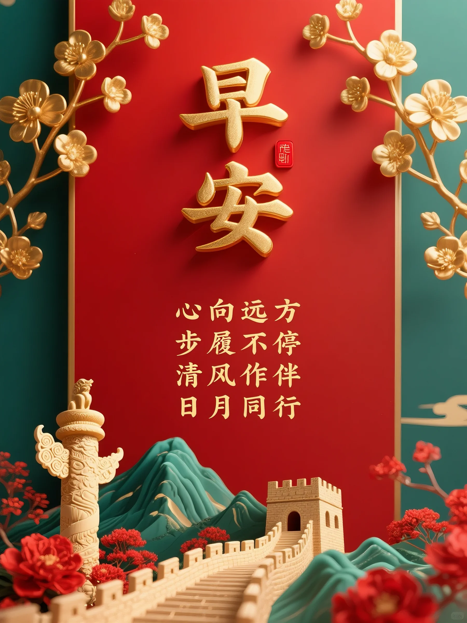 即梦AI 【文字图片素材】【早安祝福】| 用AI制作喜庆的早安祝福图片，附提示词