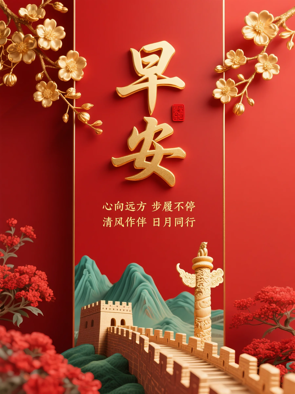 即梦AI 【文字图片素材】【早安祝福】| 用AI制作喜庆的早安祝福图片，附提示词