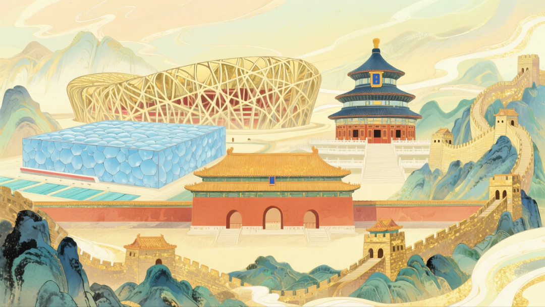 即梦AI 【插画设计】【城市地标】| 10 组城市地标插画提示词，带你解锁不一样的东方禅意美学