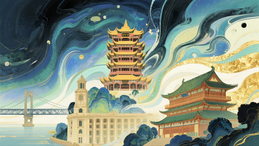 即梦AI 【插画设计】【城市地标】| 10 组城市地标插画提示词，带你解锁不一样的东方禅意美学