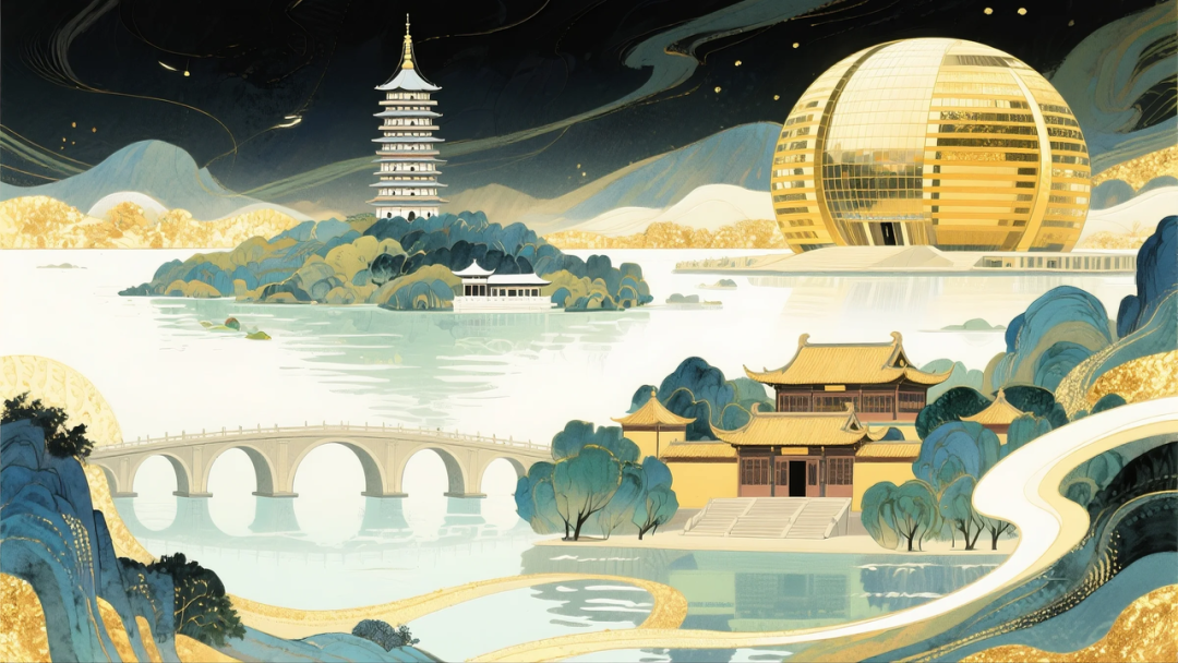 即梦AI 【插画设计】【城市地标】| 10 组城市地标插画提示词，带你解锁不一样的东方禅意美学