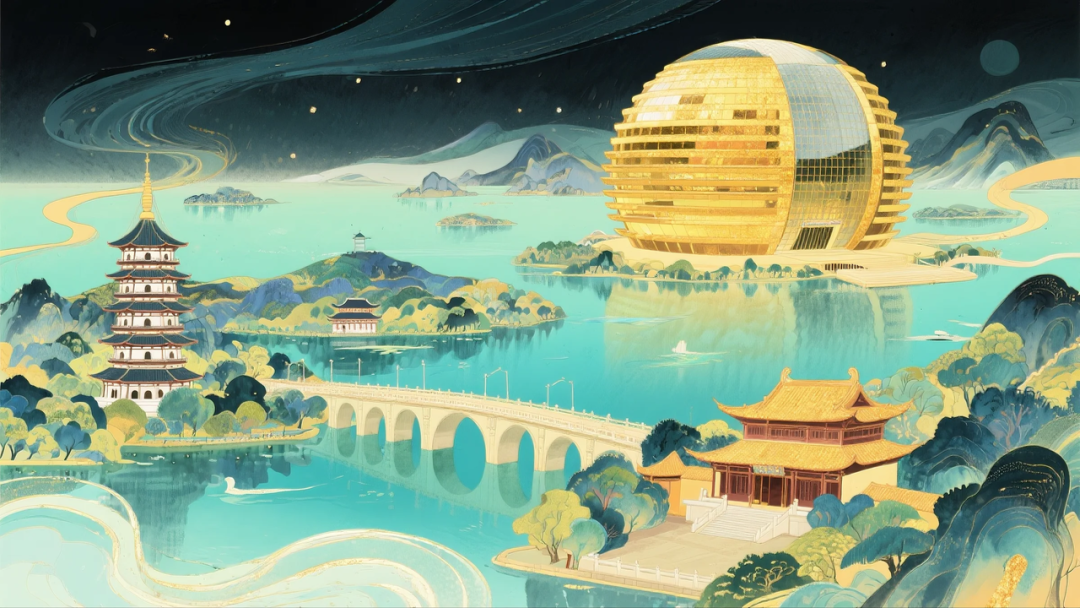 即梦AI 【插画设计】【城市地标】| 10 组城市地标插画提示词，带你解锁不一样的东方禅意美学