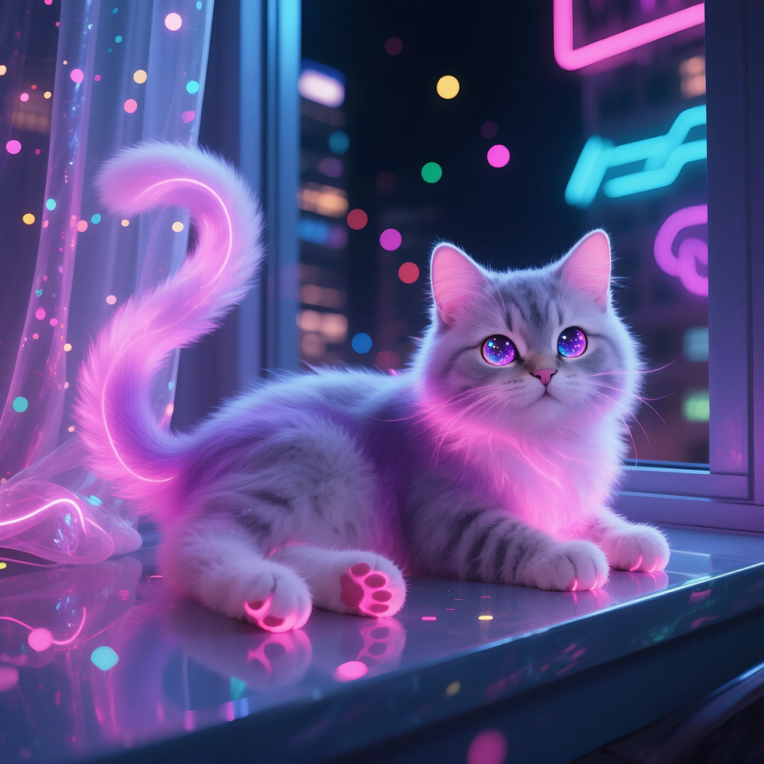 即梦AI 【动物】| 赛博风发光动物，又萌又可爱，附提示词