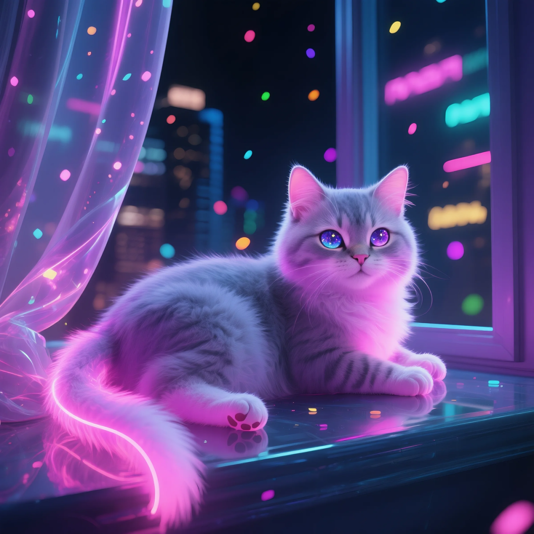 即梦AI 【动物】| 赛博风发光动物，又萌又可爱，附提示词