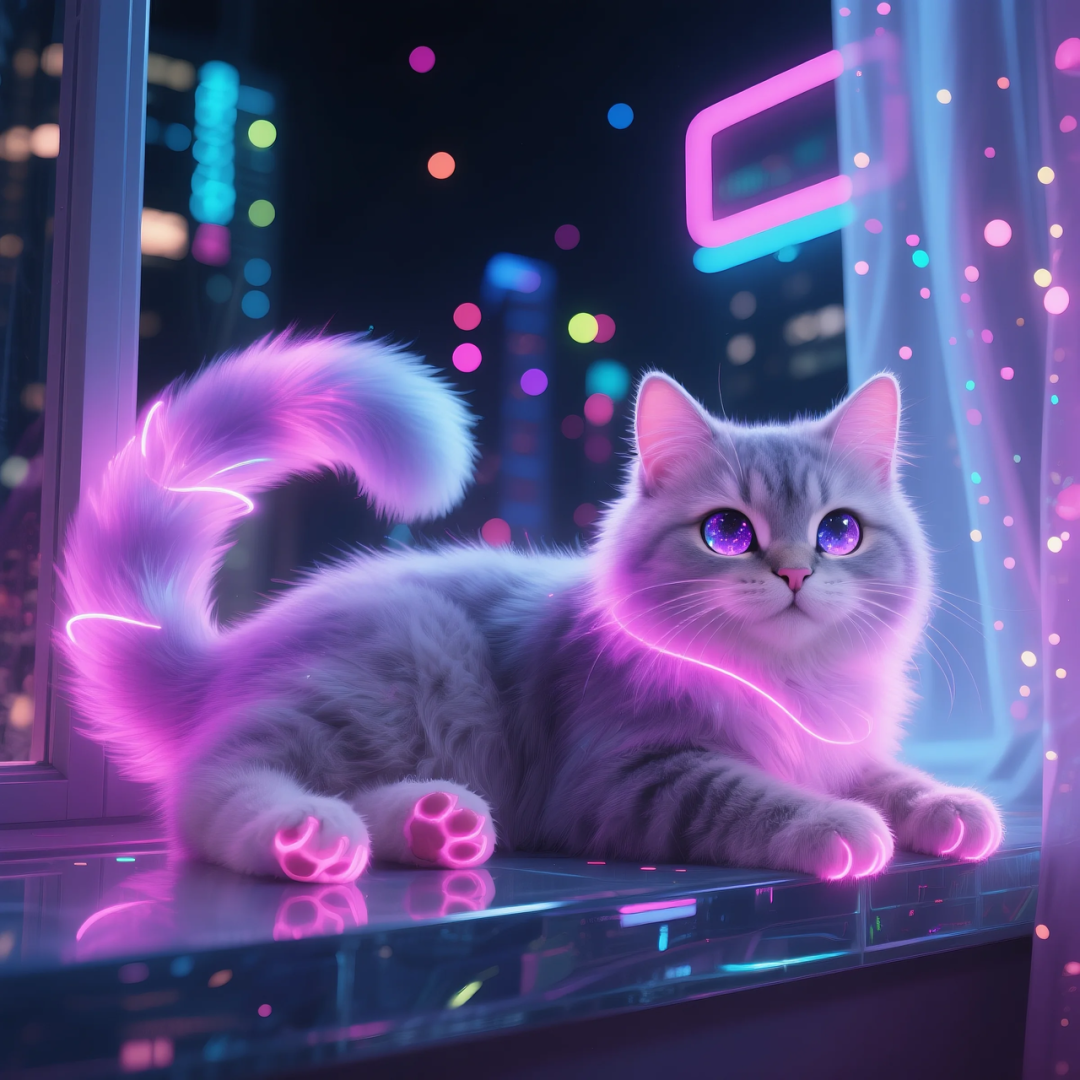 即梦AI 【动物】| 赛博风发光动物，又萌又可爱，附提示词