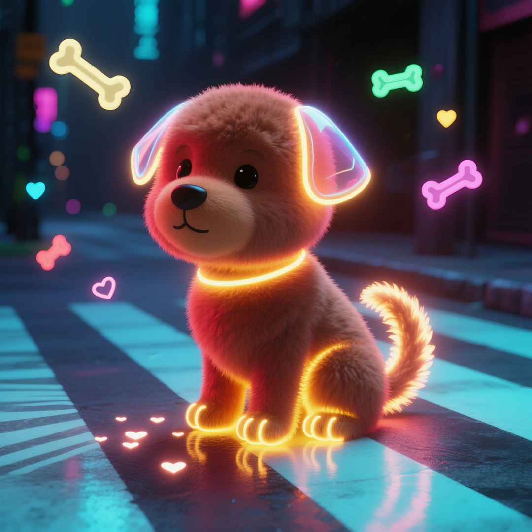 即梦AI 【动物】| 赛博风发光动物，又萌又可爱，附提示词