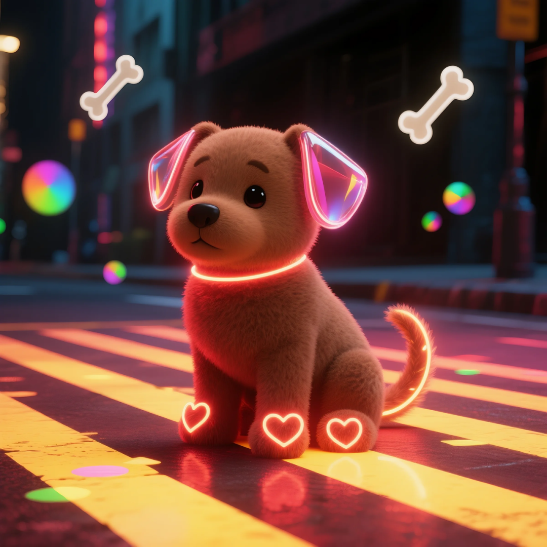 即梦AI 【动物】| 赛博风发光动物，又萌又可爱，附提示词