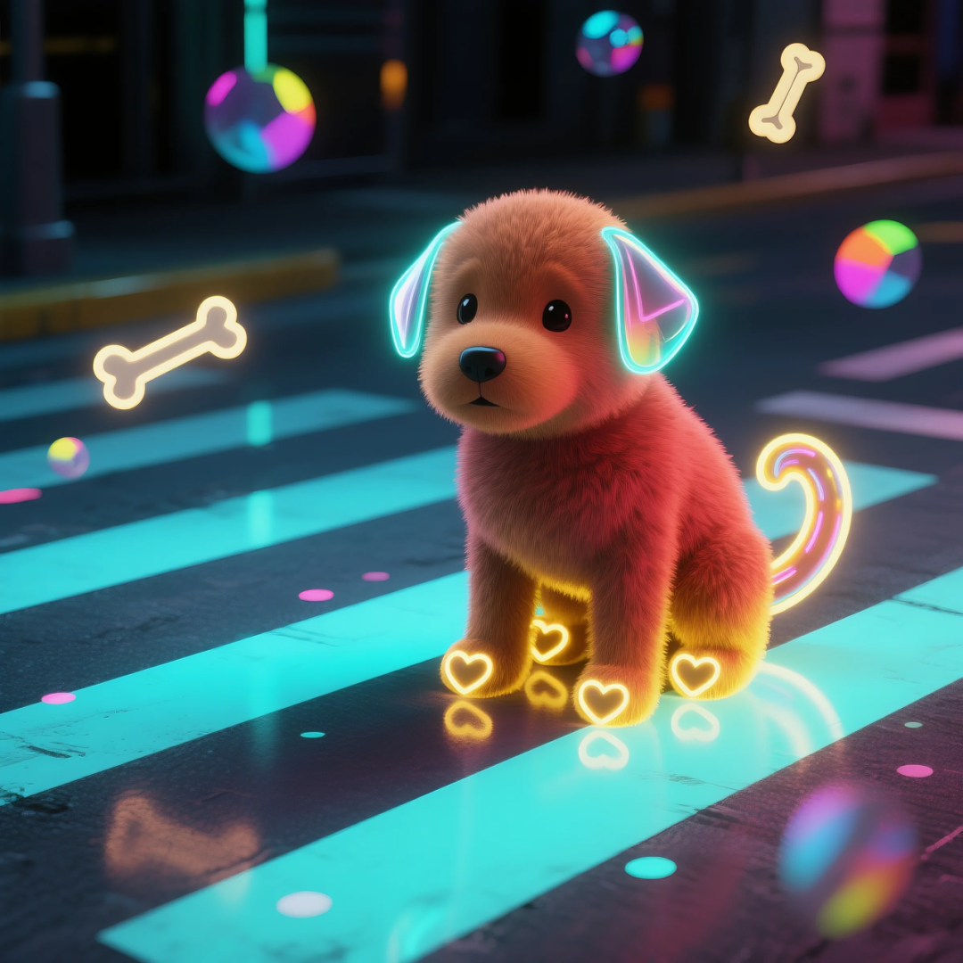 即梦AI 【动物】| 赛博风发光动物，又萌又可爱，附提示词