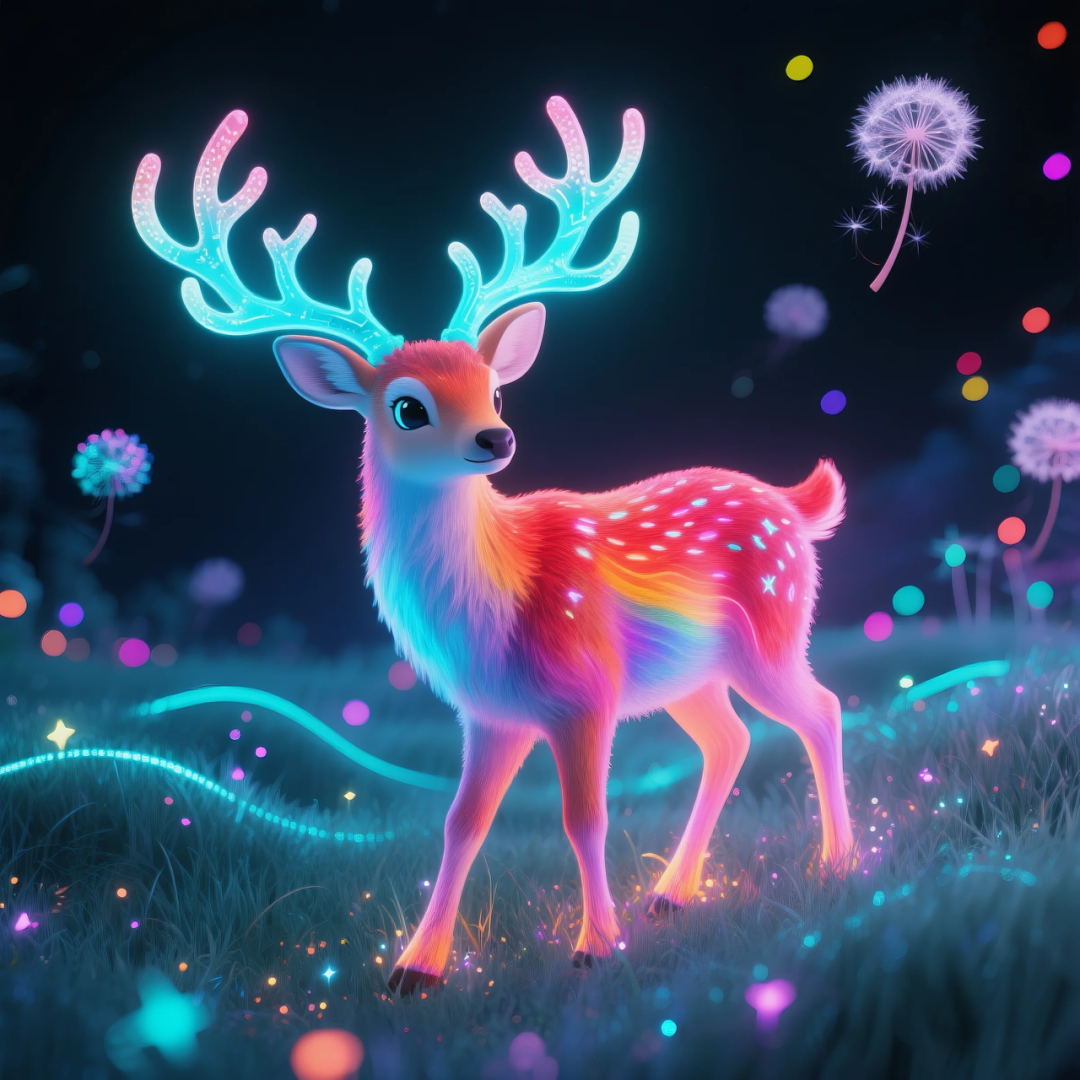 即梦AI 【动物】| 赛博风发光动物，又萌又可爱，附提示词