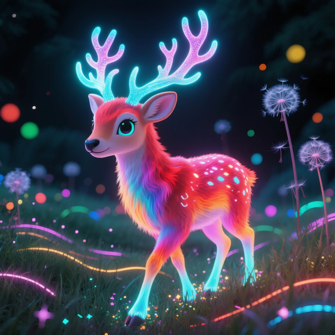 即梦AI 【动物】| 赛博风发光动物，又萌又可爱，附提示词