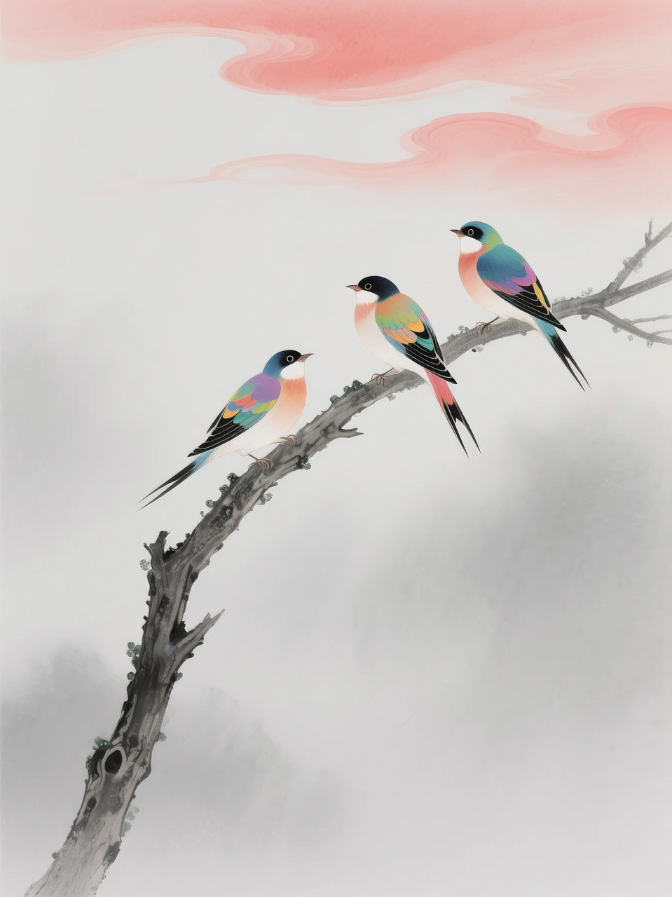 即梦AI 【插画设计】【动物】| 治愈的小鸟，附提示词