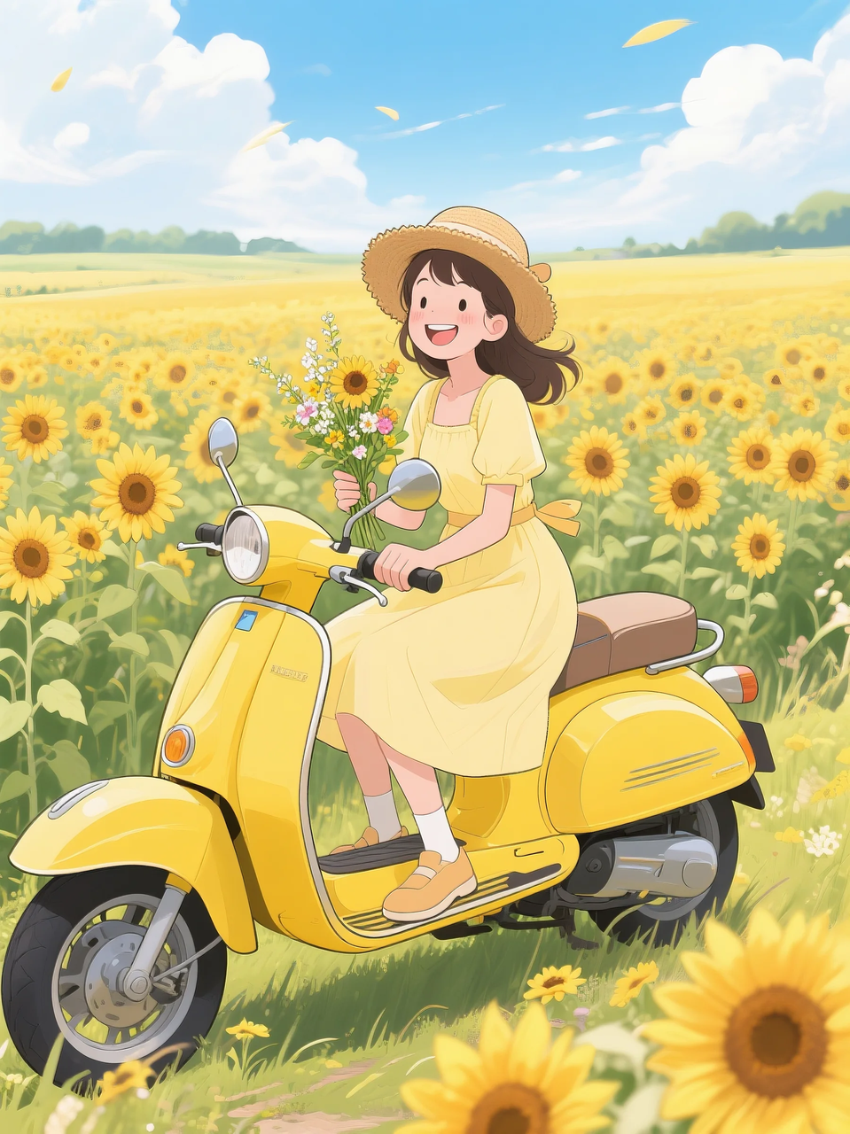 即梦AI 【二次元动漫】| 美女与机车，可爱治愈系风格，附提示词