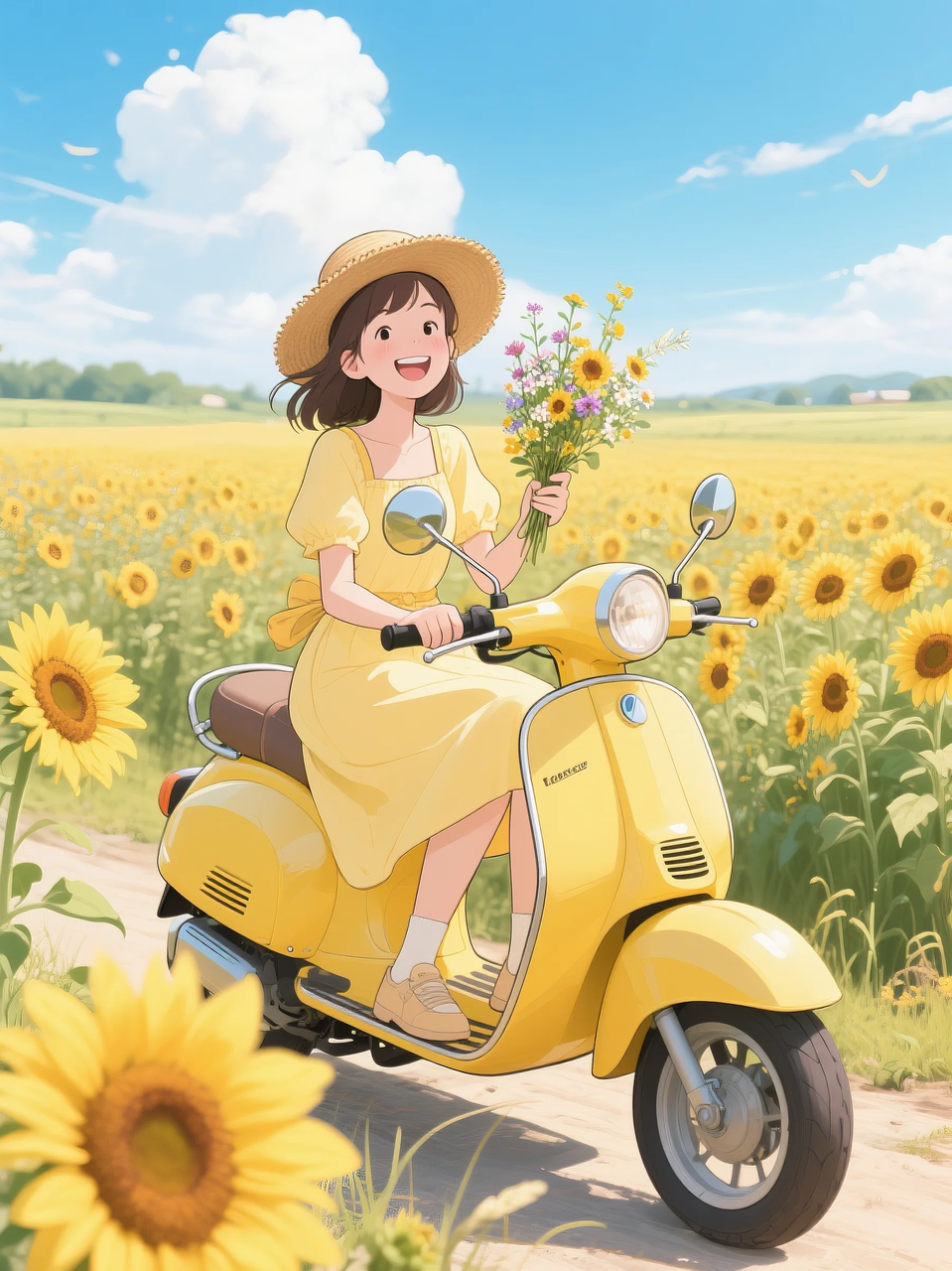 即梦AI 【二次元动漫】| 美女与机车，可爱治愈系风格，附提示词