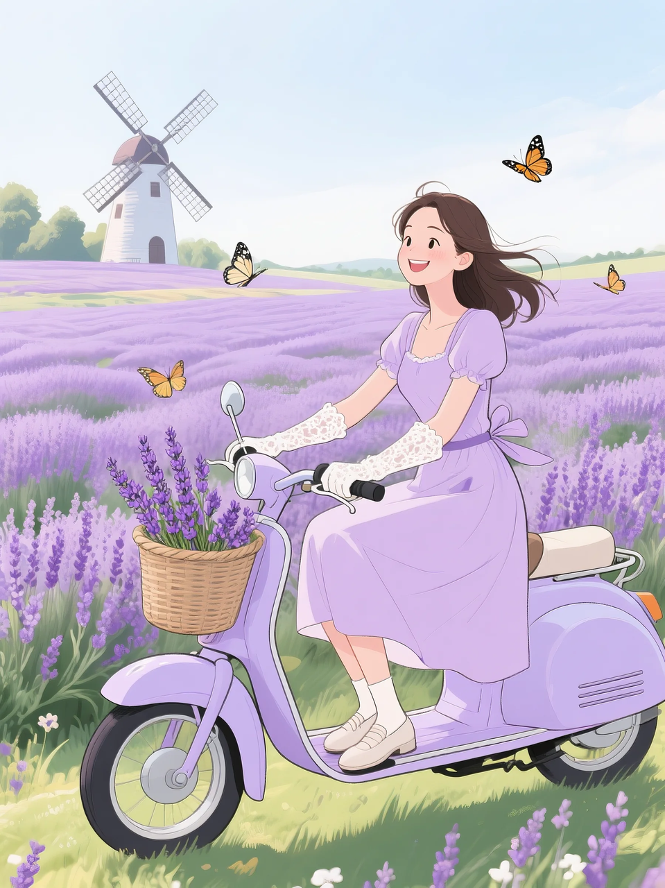 即梦AI 【二次元动漫】| 美女与机车，可爱治愈系风格，附提示词