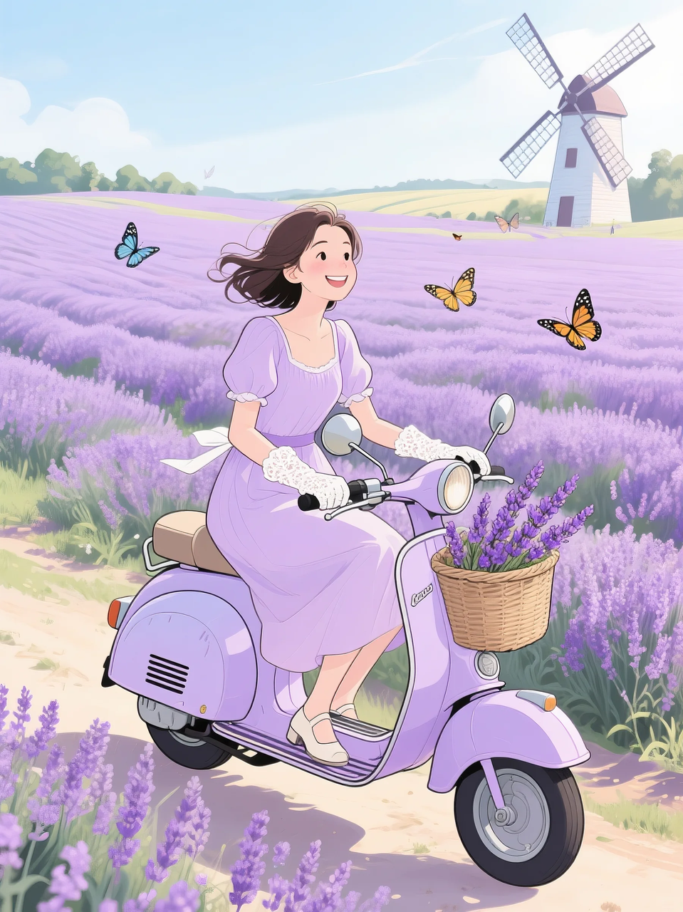 即梦AI 【二次元动漫】| 美女与机车，可爱治愈系风格，附提示词