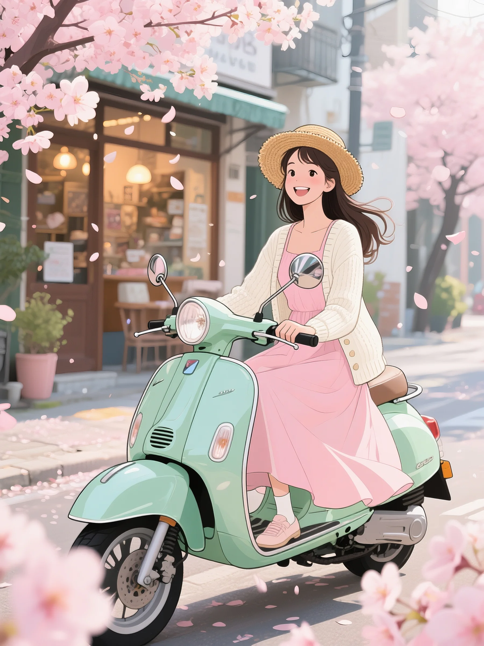 即梦AI 【二次元动漫】| 美女与机车，可爱治愈系风格，附提示词