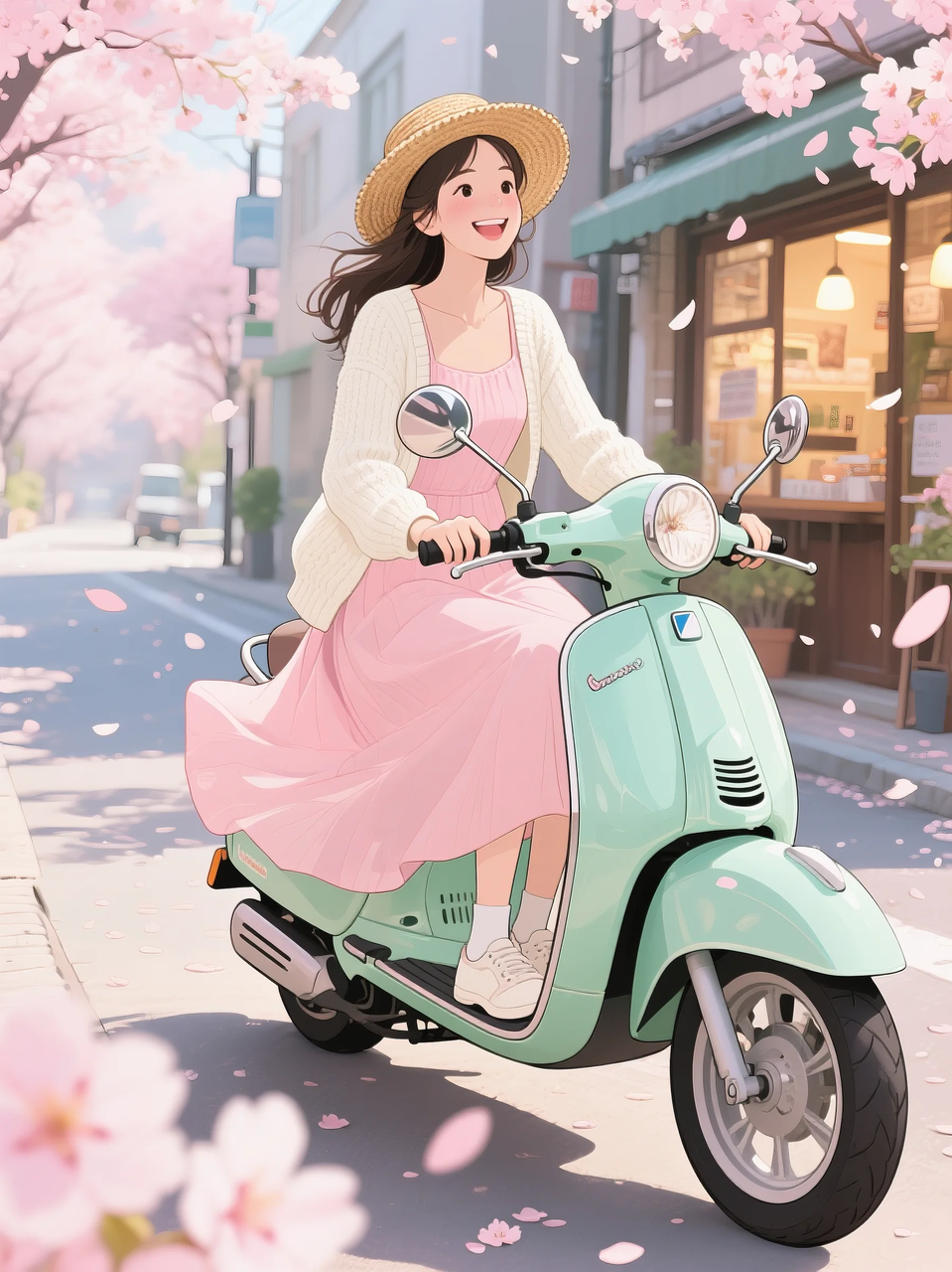 即梦AI 【二次元动漫】| 美女与机车，可爱治愈系风格，附提示词