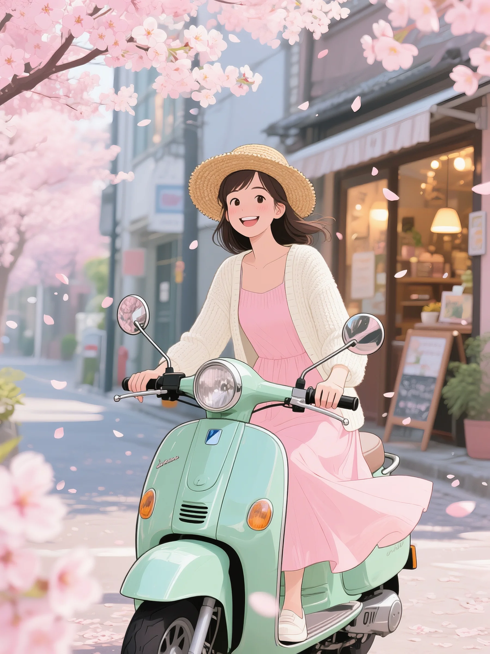 即梦AI 【二次元动漫】| 美女与机车，可爱治愈系风格，附提示词