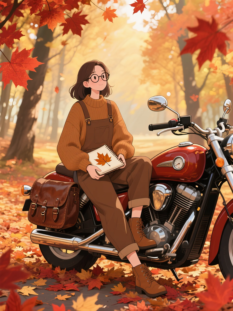 即梦AI 【二次元动漫】| 美女与机车，可爱治愈系风格，附提示词